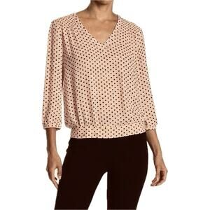 GUC Black Rainn Pink with Black Polka Dots V-Neck Blouse. Size M.